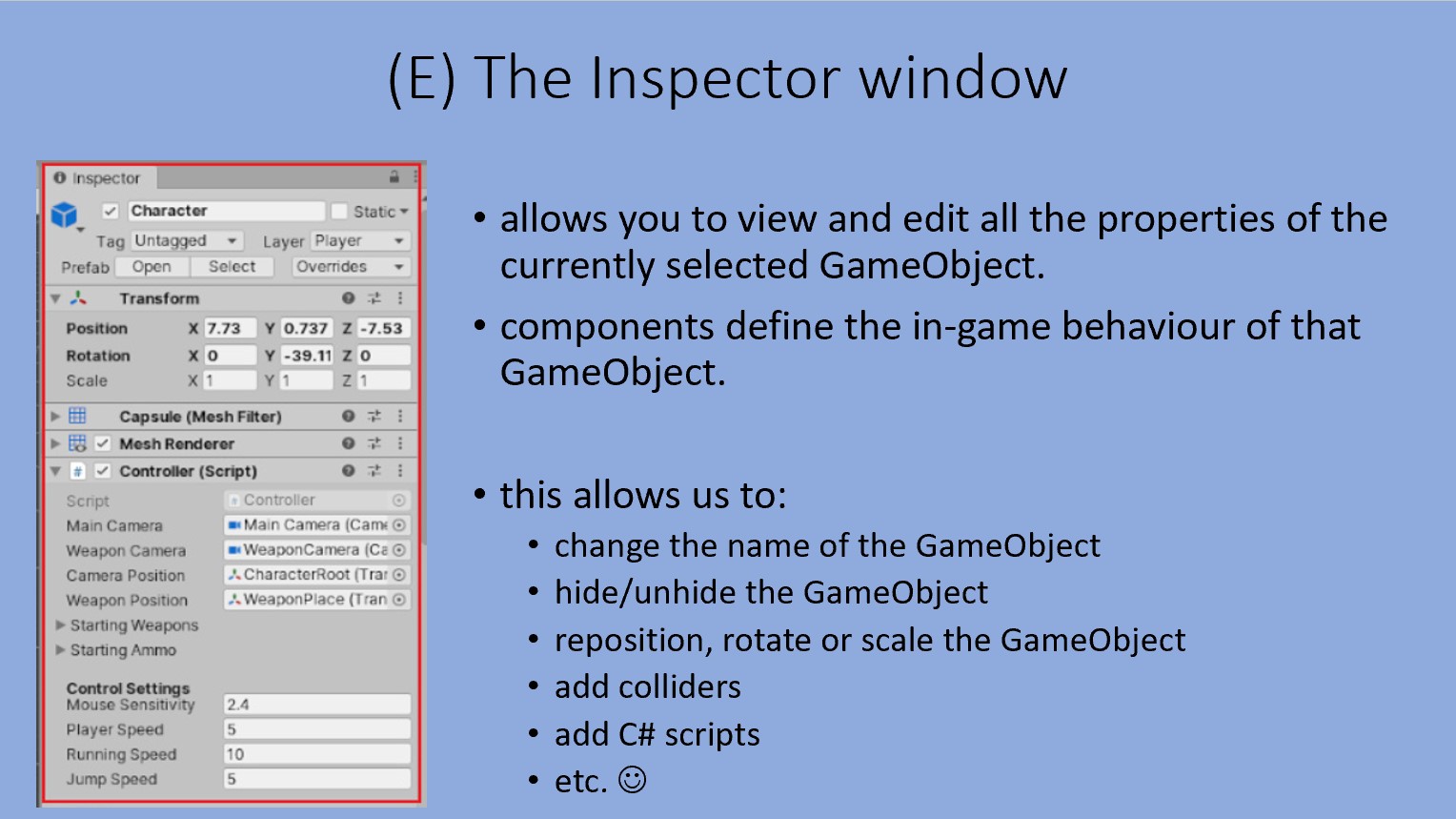 Inspector window